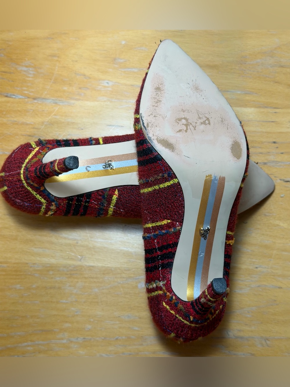Sam Edelman Red Multicolor Plaid Tweed Pumps Size 6 - Picture 7 of 8